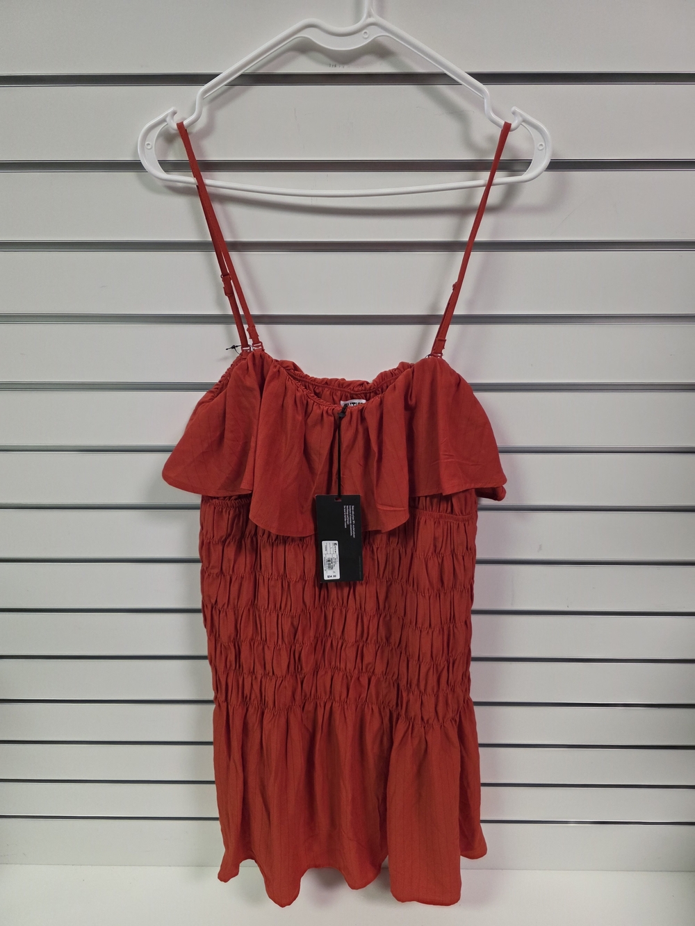Women’s Red Smocked Ruffle Camisole Dress